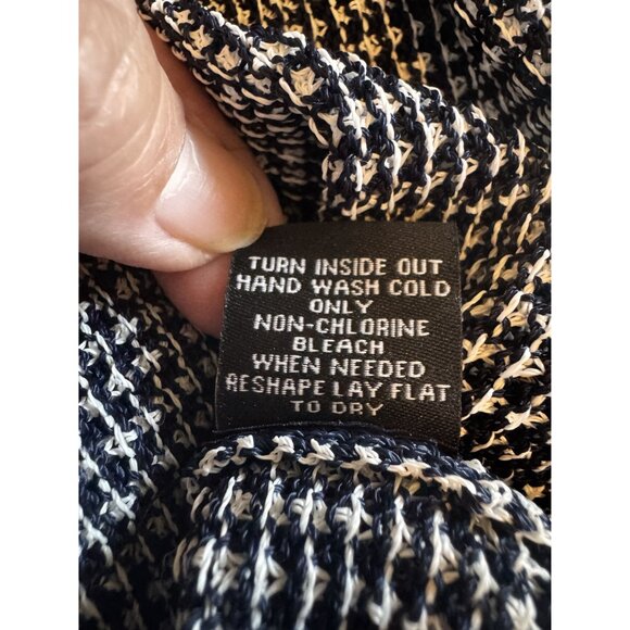 J. Peterman XS Navy Blue White Knit Twinset Cardigan & Tank Top 100% Rayon - Picture 8 of 16